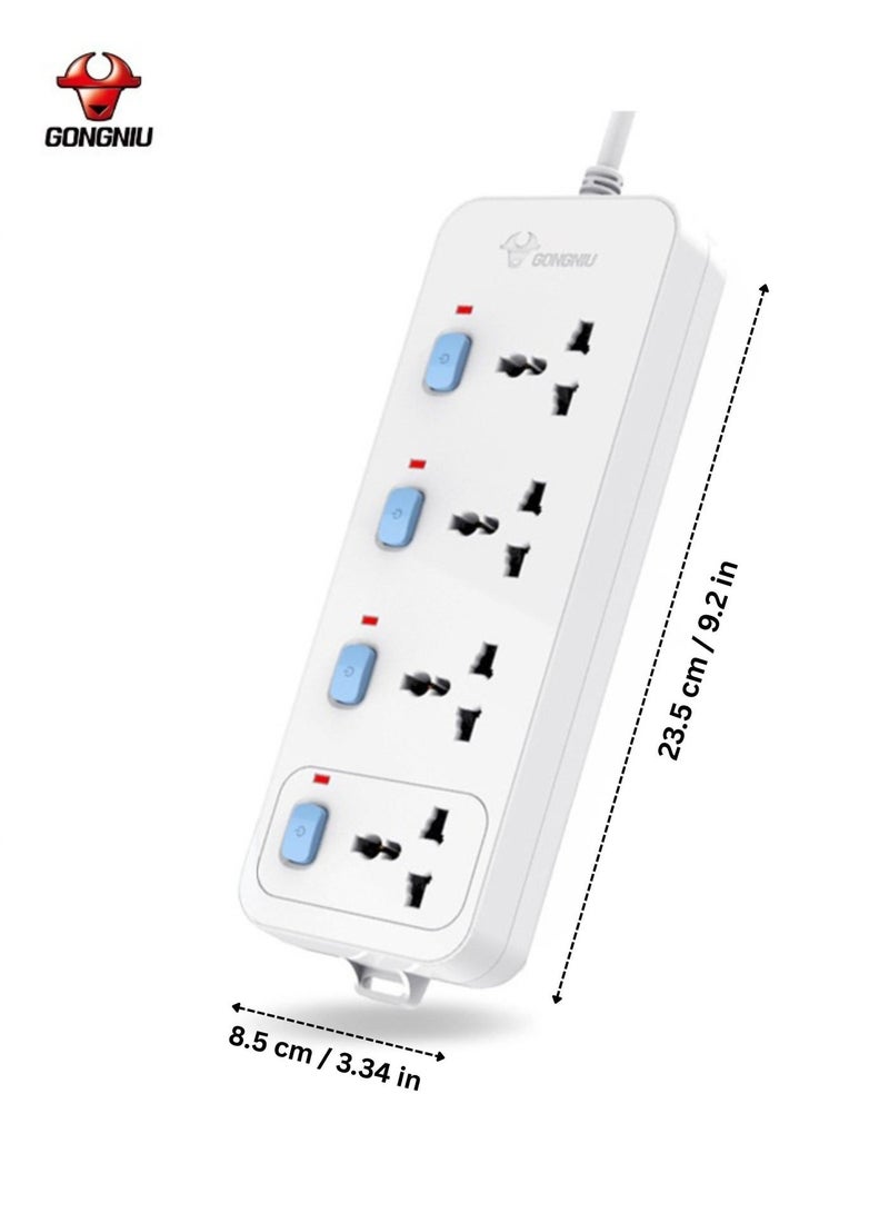 GONGNIU 4-Way Multi Plug Power Extension Cord 3M with 4 Universal Sockets, Individual Switches, Hanging Holes, Power Strip Extension Lead for Home & Office - Image 2